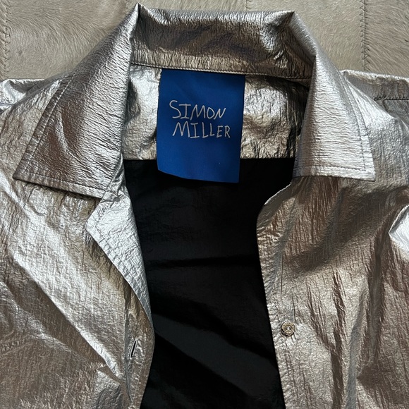 SIMON MILLER crushed silver short sleeve button up - Picture 4 of 4